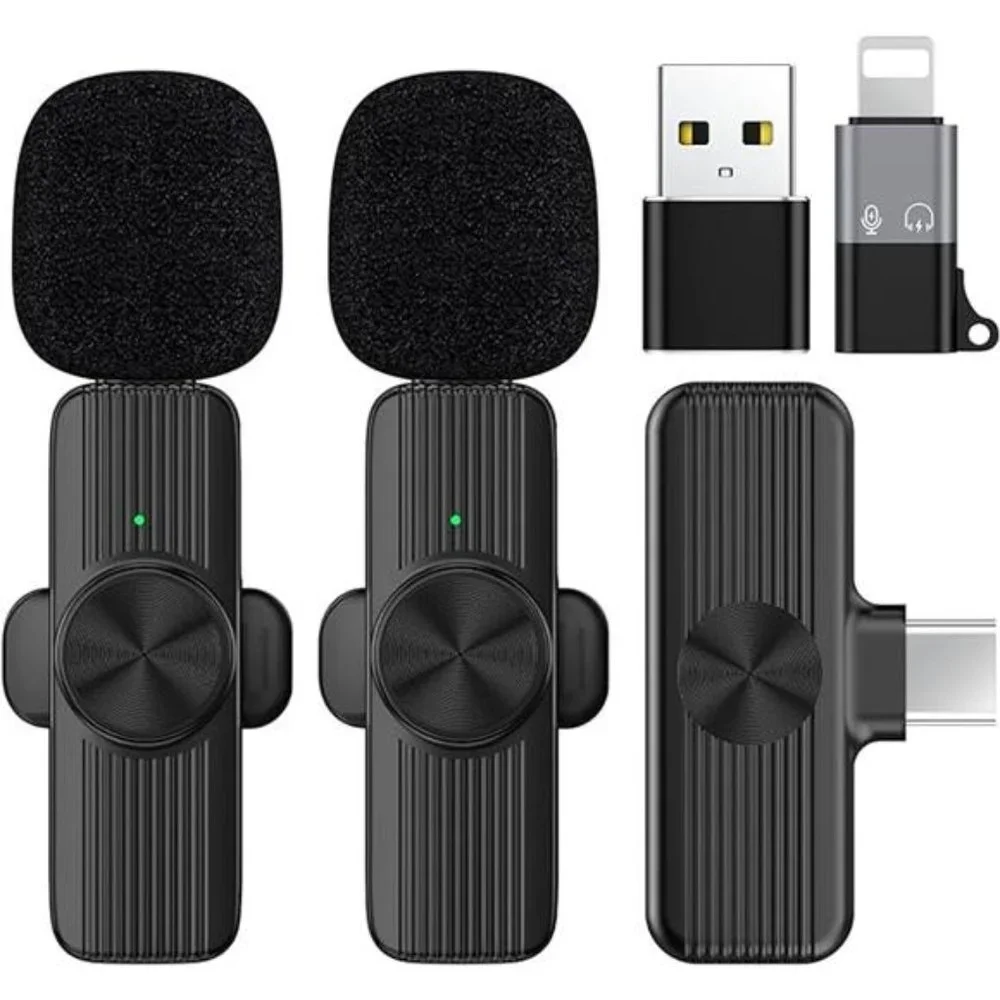 2Pcs Wireless Lavalier Microphone, Plug-Play Lapel Clip-On Mini Mic